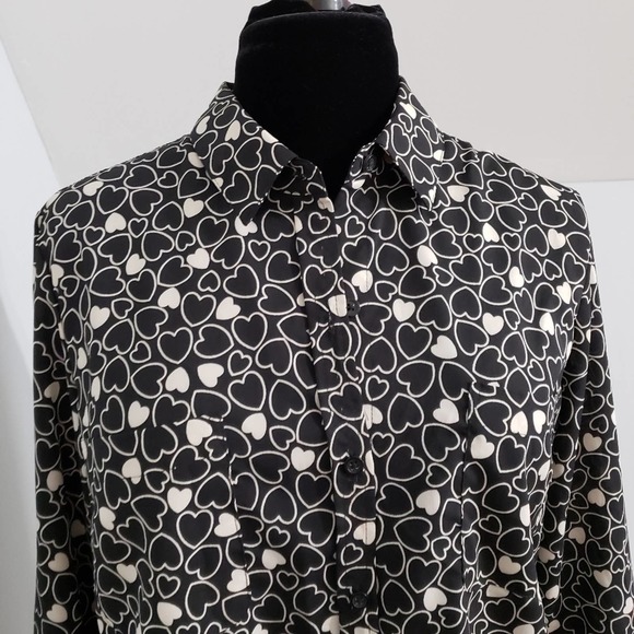 Coldwater Creek Women's Black/ Cream Heart Print blouse Sz large - Picture 5 of 10